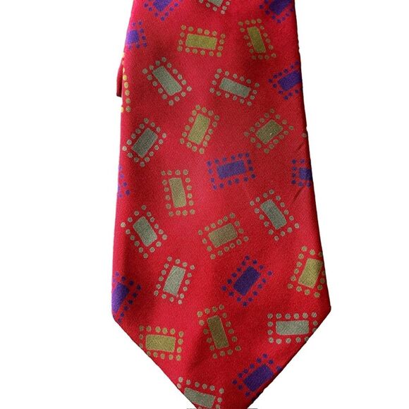 Charvet 100% Silk Neck Tie Red Colorful Geo Confetti Print Made In France Luxury - Picture 5 of 6